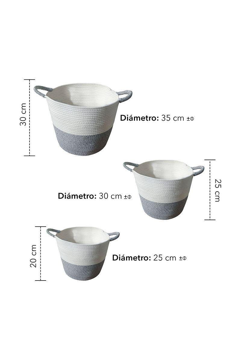 Set 3 Cestos de Algodón con Mangos Gris-2