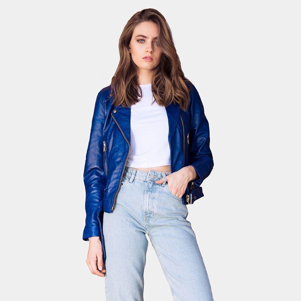 Chaqueta De Cuero Biker Umi Azulino Amen-1