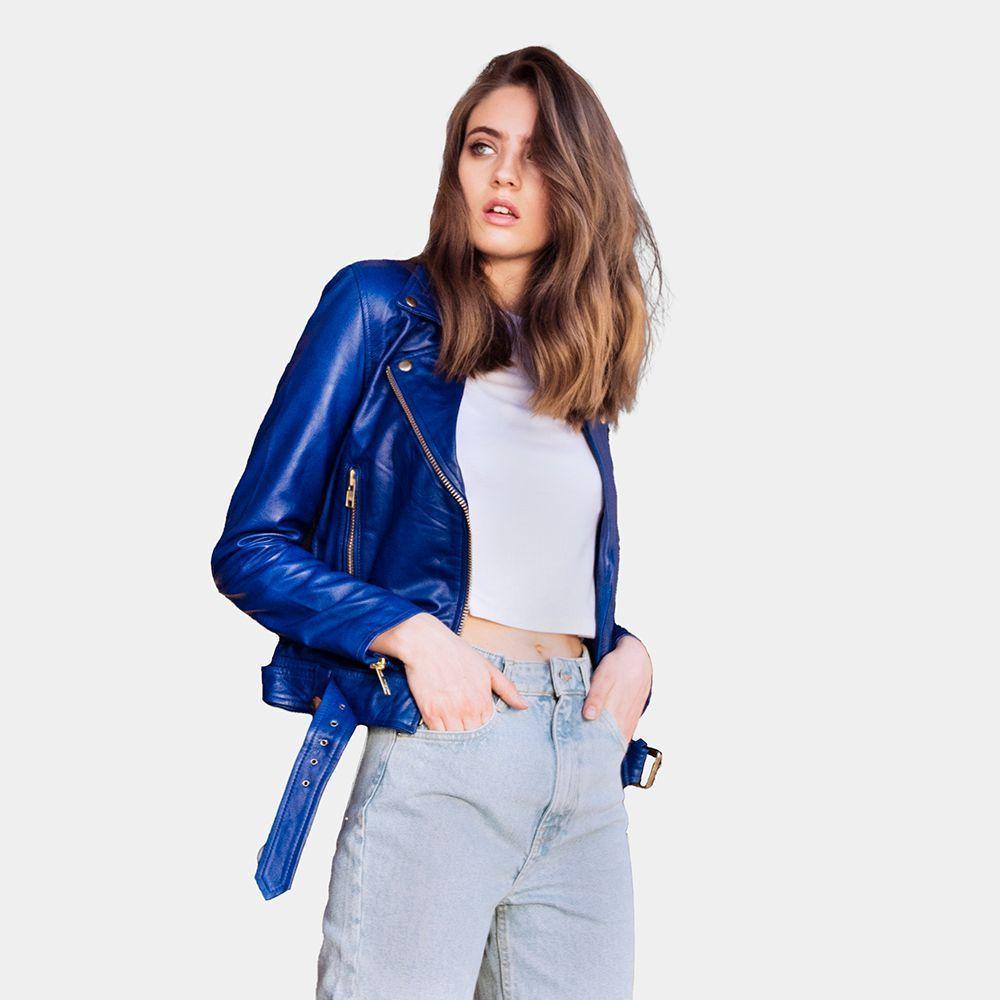 Chaqueta De Cuero Biker Umi Azulino Amen-0