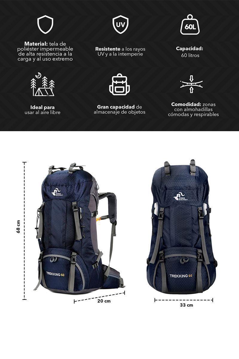 Mochila 60 L Transpirable Outdoor Trekking Azul-2