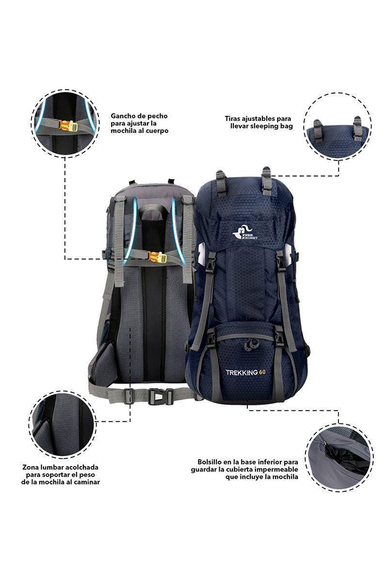 Mochila 60 L Transpirable Outdoor Trekking Azul-3