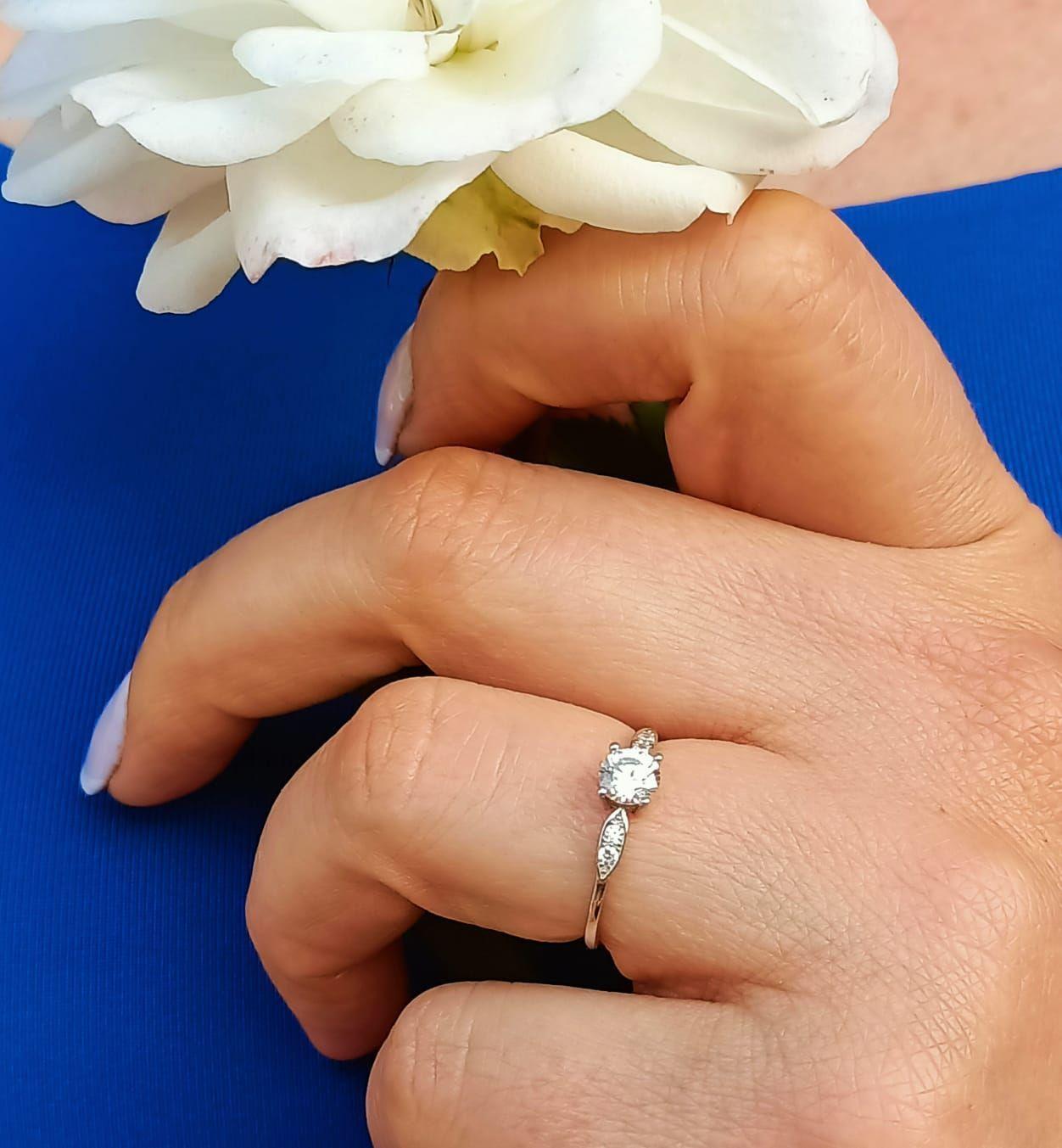 Anillo Plata fina ley S925 talla 6 Solitario Compromiso circonio "AAA"-4