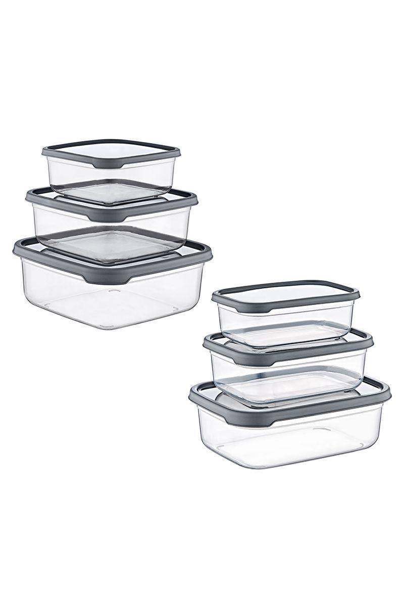 Set 6 Contenedores Alimentos Cuadrad/Rectang Gris-0