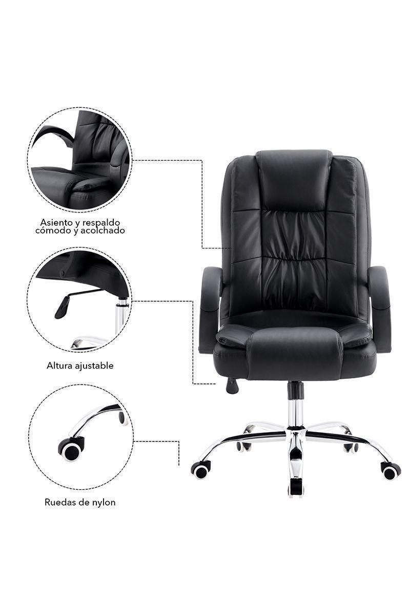 Silla de Oficina Ejecutiva Respaldo Acolchado Negro-4