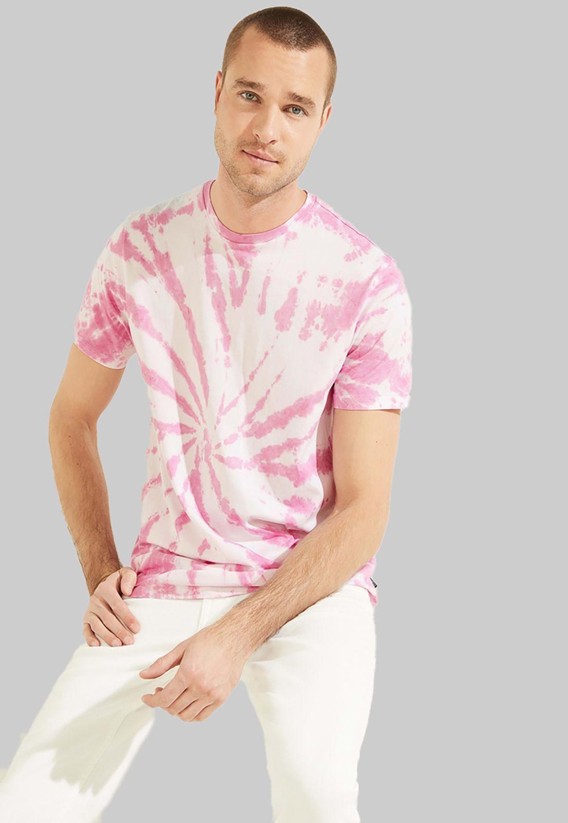 Polera Ss Twist Tie Dye Crew F0E1 Rosado Guess-0
