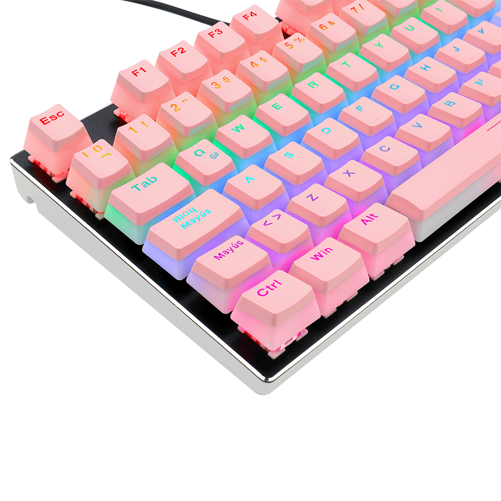 Kit Teclado Gamer Kumara K552 más Keycaps Reemplazo Scarab Rosadas, Iluminación Rainbow Fija-4
