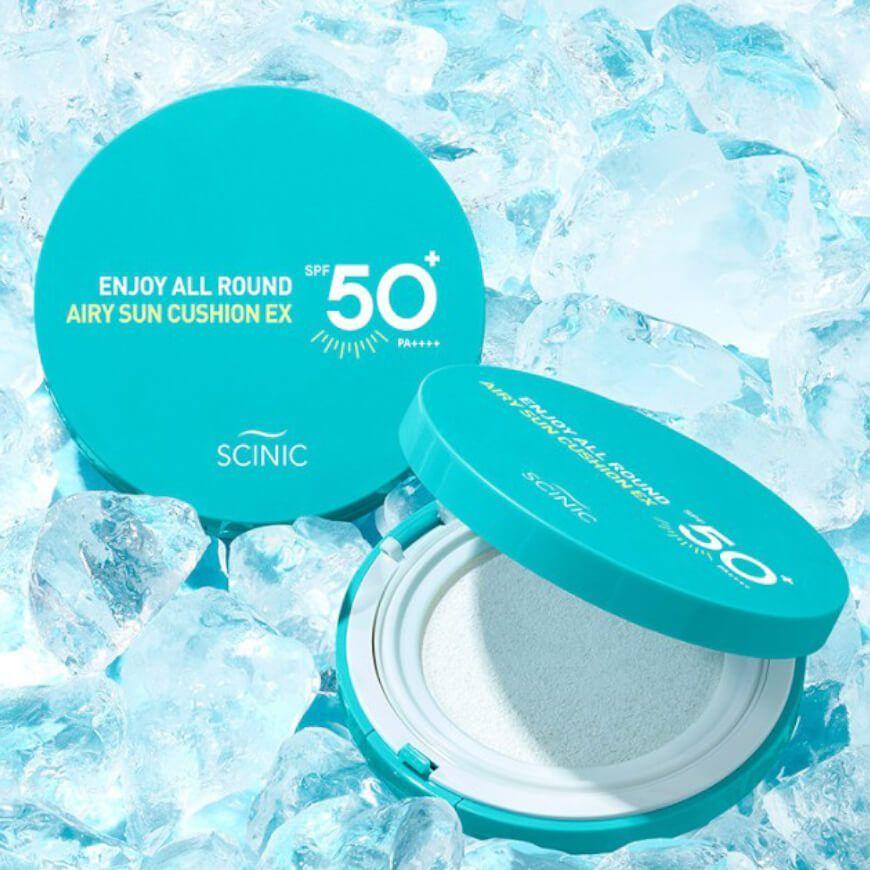 Bloqueador solar SCINIC de toque seco y en cushion con FPS 50+-2