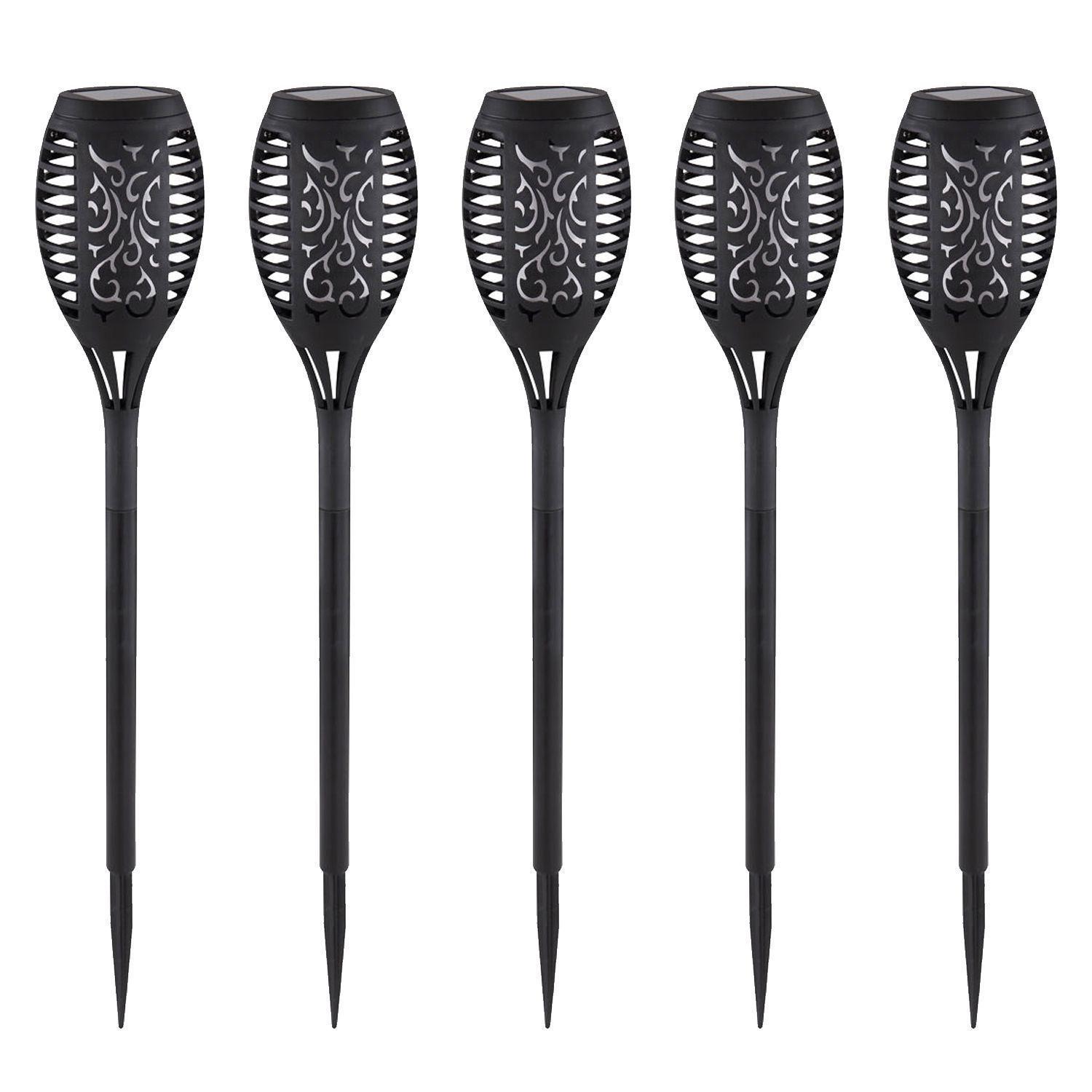 Pack 5 Antorchas LED Estaca Efecto Llama Para Exterior con Carga Solar-0