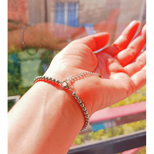 Pulsera Esfera 3mm Brazalete ajustable plateada unisex hipoalergenica-2