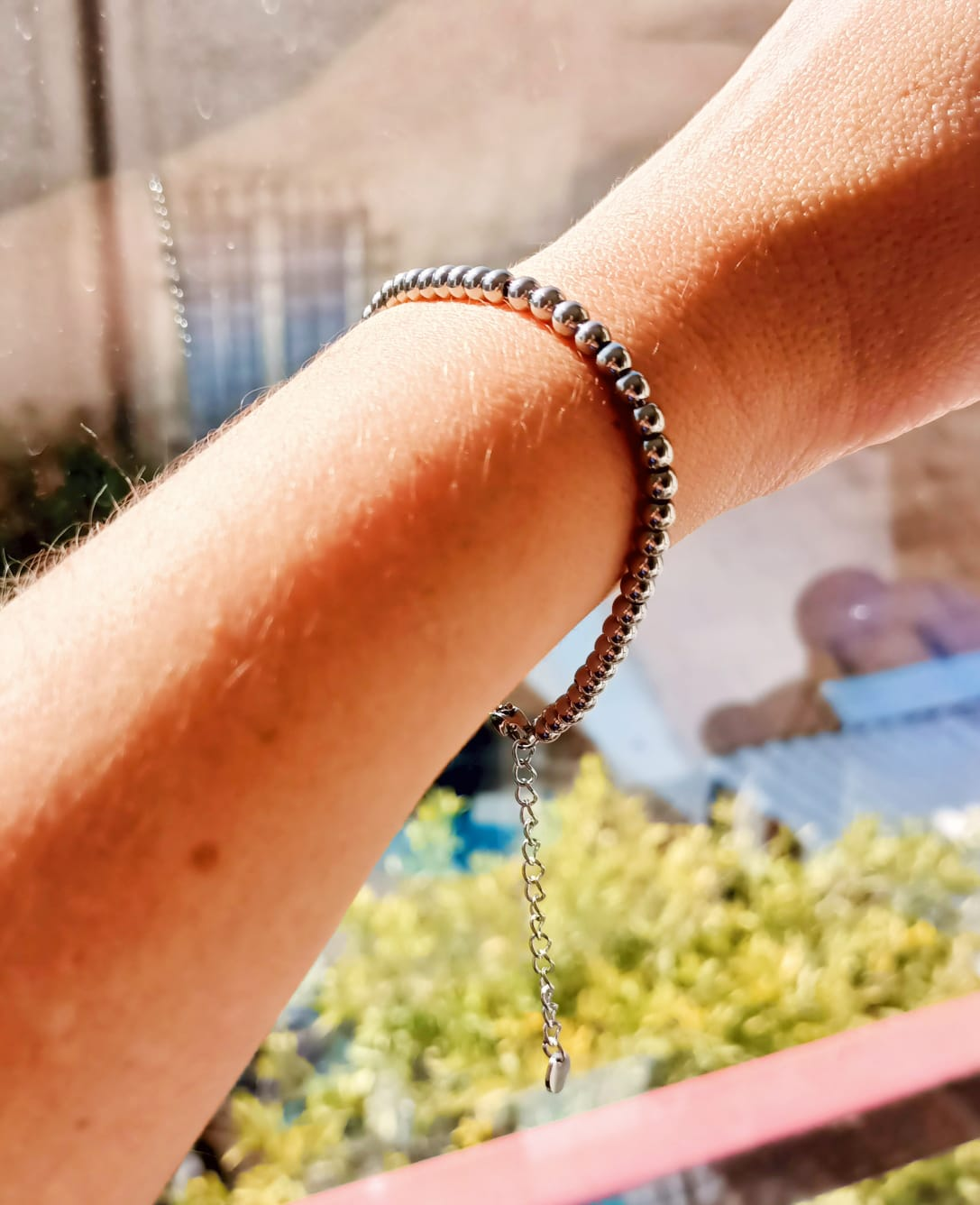 Pulsera Esfera 3mm Brazalete ajustable plateada unisex hipoalergenica-5