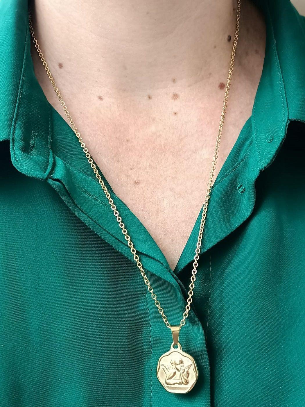Colgante Angel Guardian Pensativo enchapado En Oro Amor Ángel-6