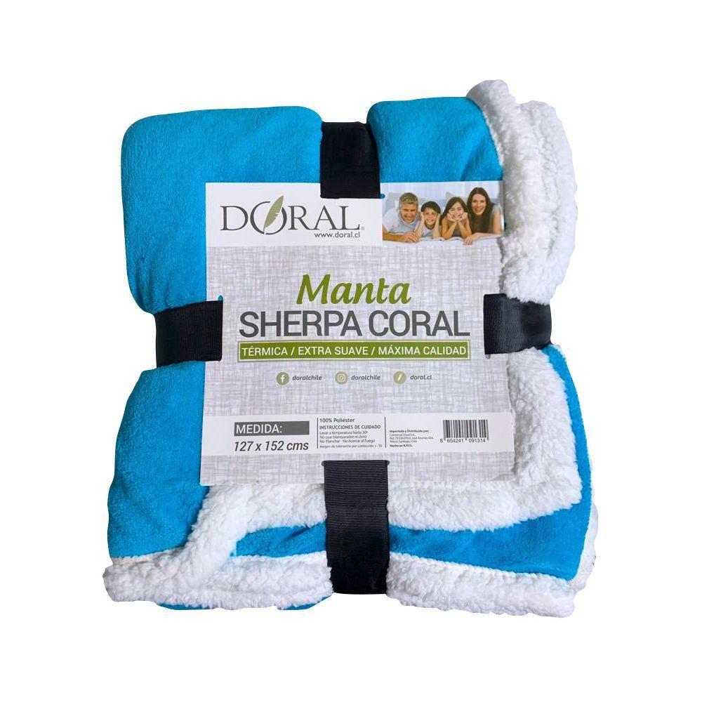 Manta Sherpa Coral Termica 127x152 Cm Doral Celeste -0