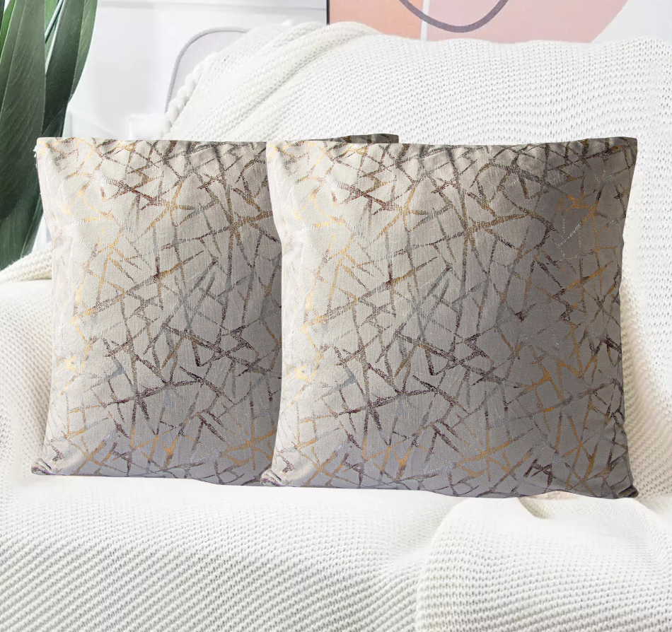 Set de 2 Cojines Terciopelo con Relleno Rayas Aleatorias Beige Claro 45cm x 45cm-1