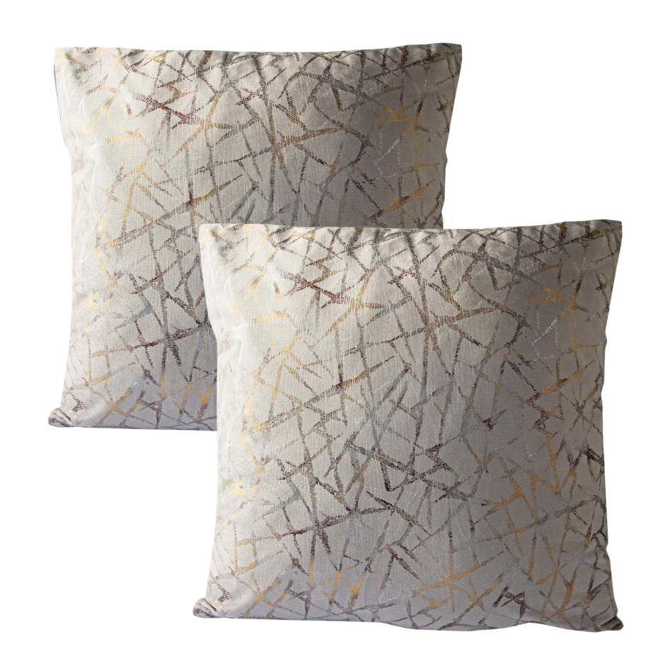 Set de 2 Cojines Terciopelo con Relleno Rayas Aleatorias Beige Claro 45cm x 45cm-0