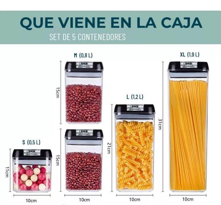 Set 5 Contenedores De Alimentos Frascos Hermeticos-3