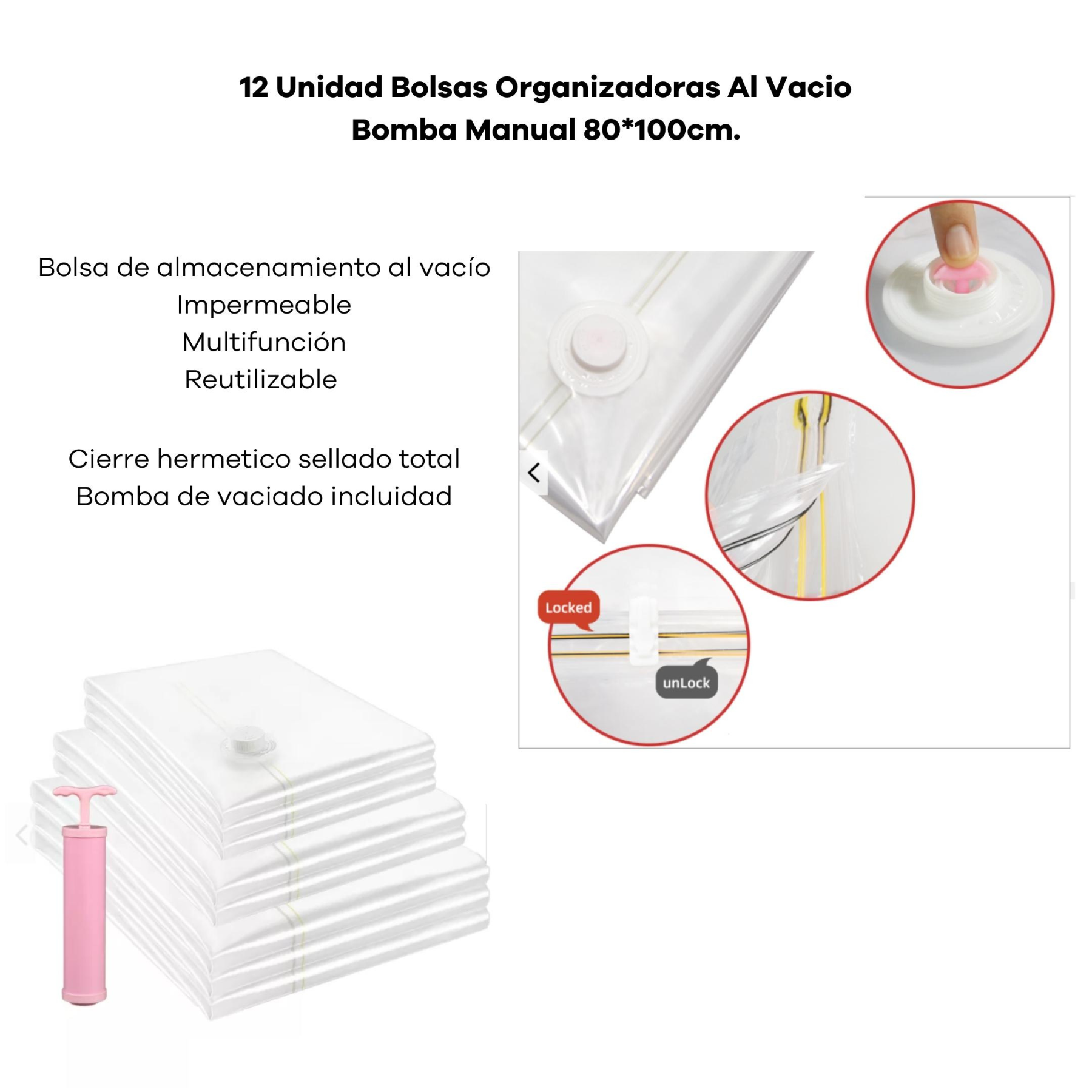 Bolsas Organizadoras Ropa Vacío + Bomba Manual 80*100 cm 12 und-2