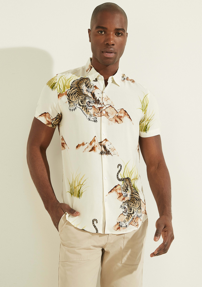 Camisa Guess Ss Eco Rayon Mtn Tiger P03Z CREMA-1