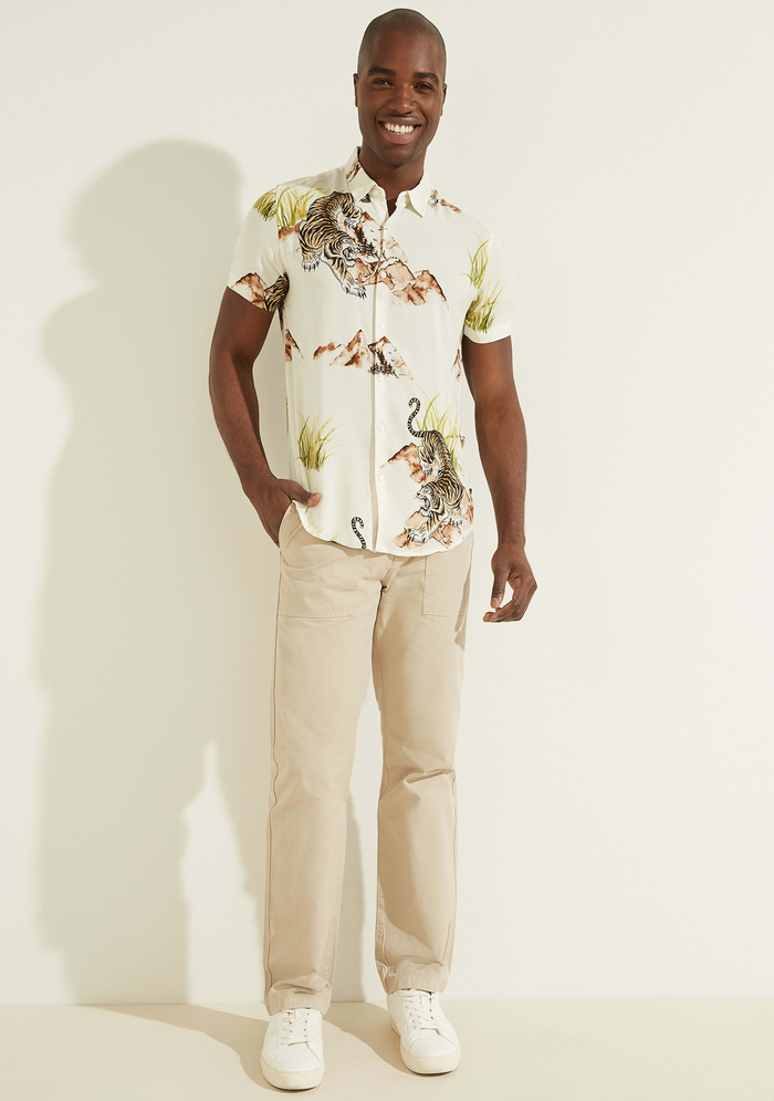 Camisa Guess Ss Eco Rayon Mtn Tiger P03Z CREMA-0