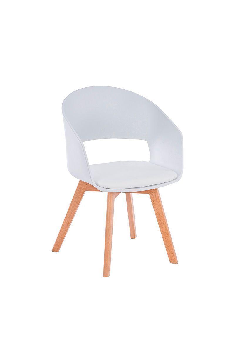 Silla de Comedor Patas de Madera con Cojín Blanco-0