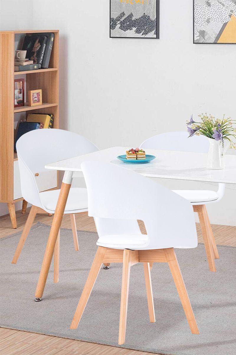 Silla de Comedor Patas de Madera con Cojín Blanco-1