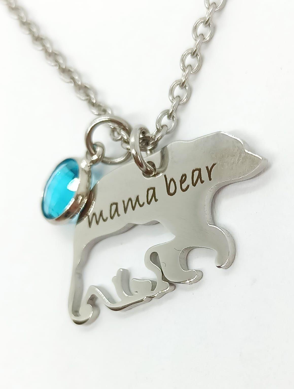 Colgante Collar Largo Mama Bear amor de Madre e Hijo turquesa -3