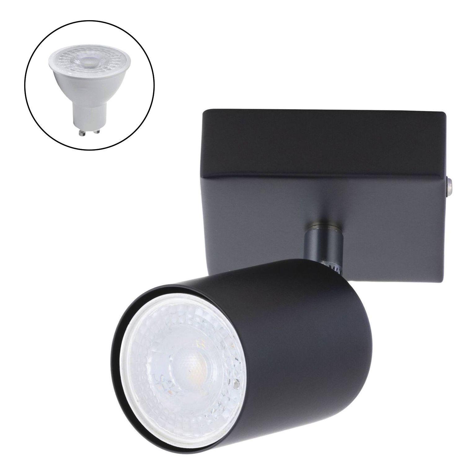 Foco Spotlight Negro 1x Con Ampolleta 5,5W GU-10 Cálida M-0