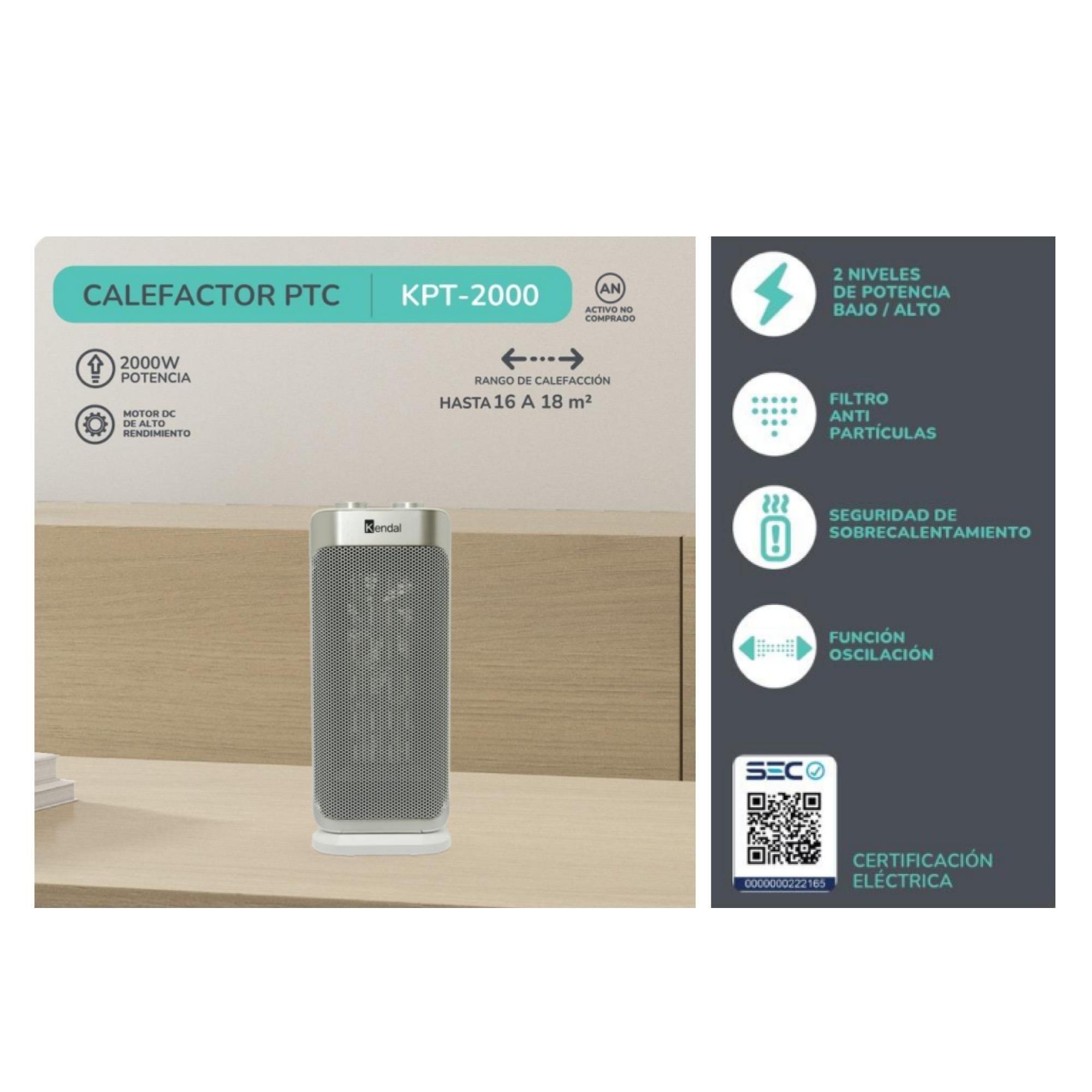 Calefactor De Ceramica Torre 2000W Gris KPT-2000 Kendal-4