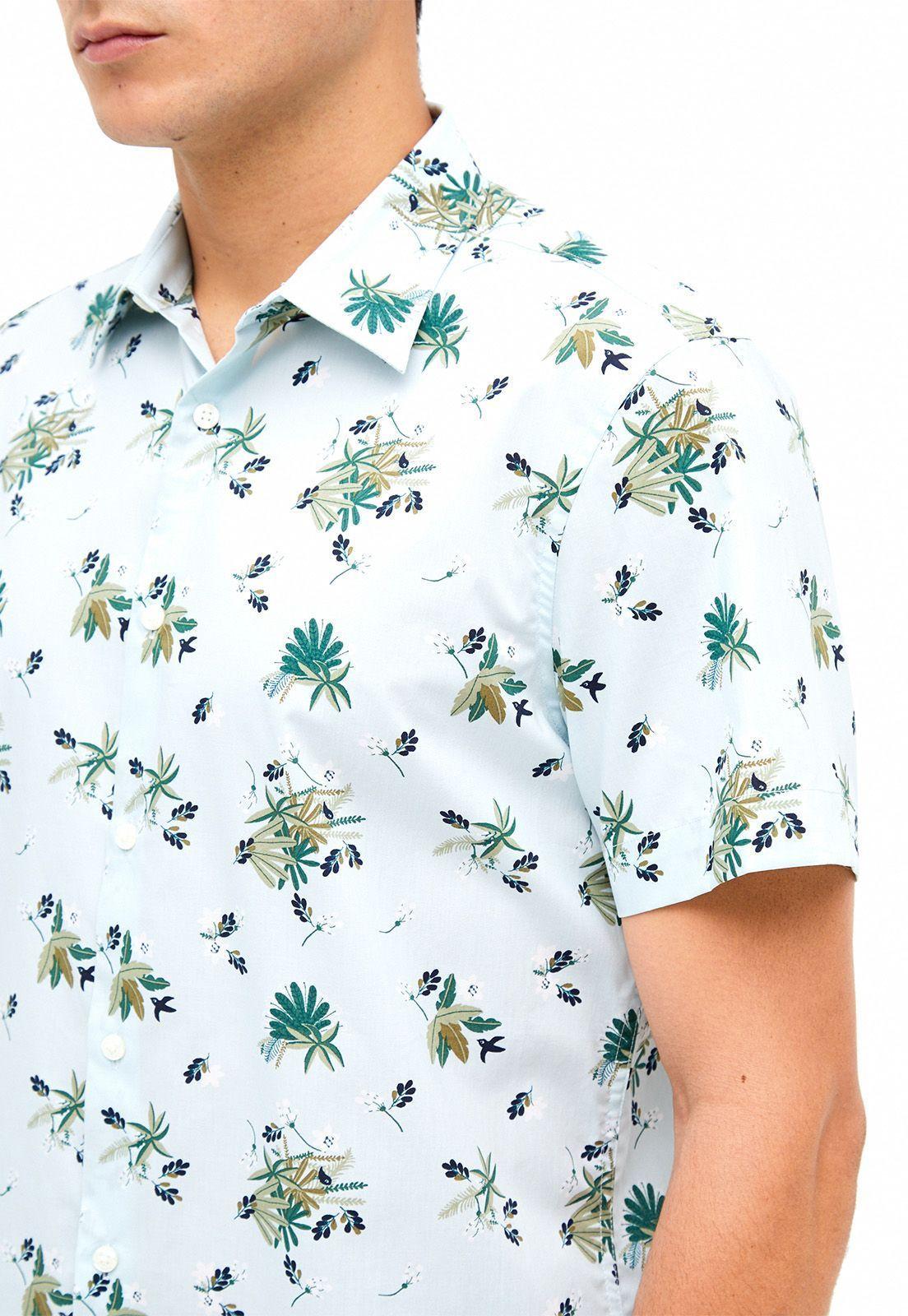 Camisa .casual estampada flores. celeste-2