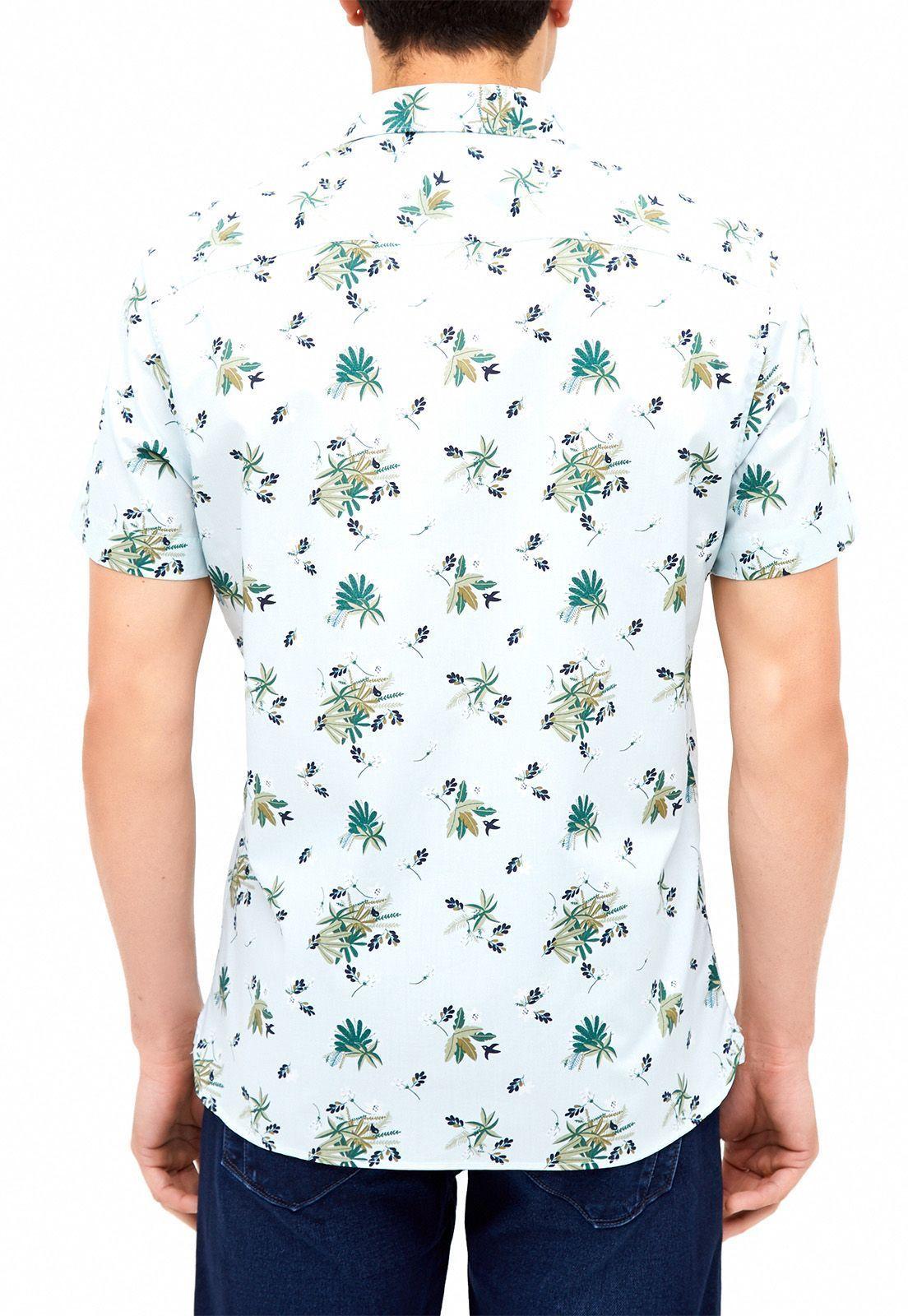 Camisa .casual estampada flores. celeste-1