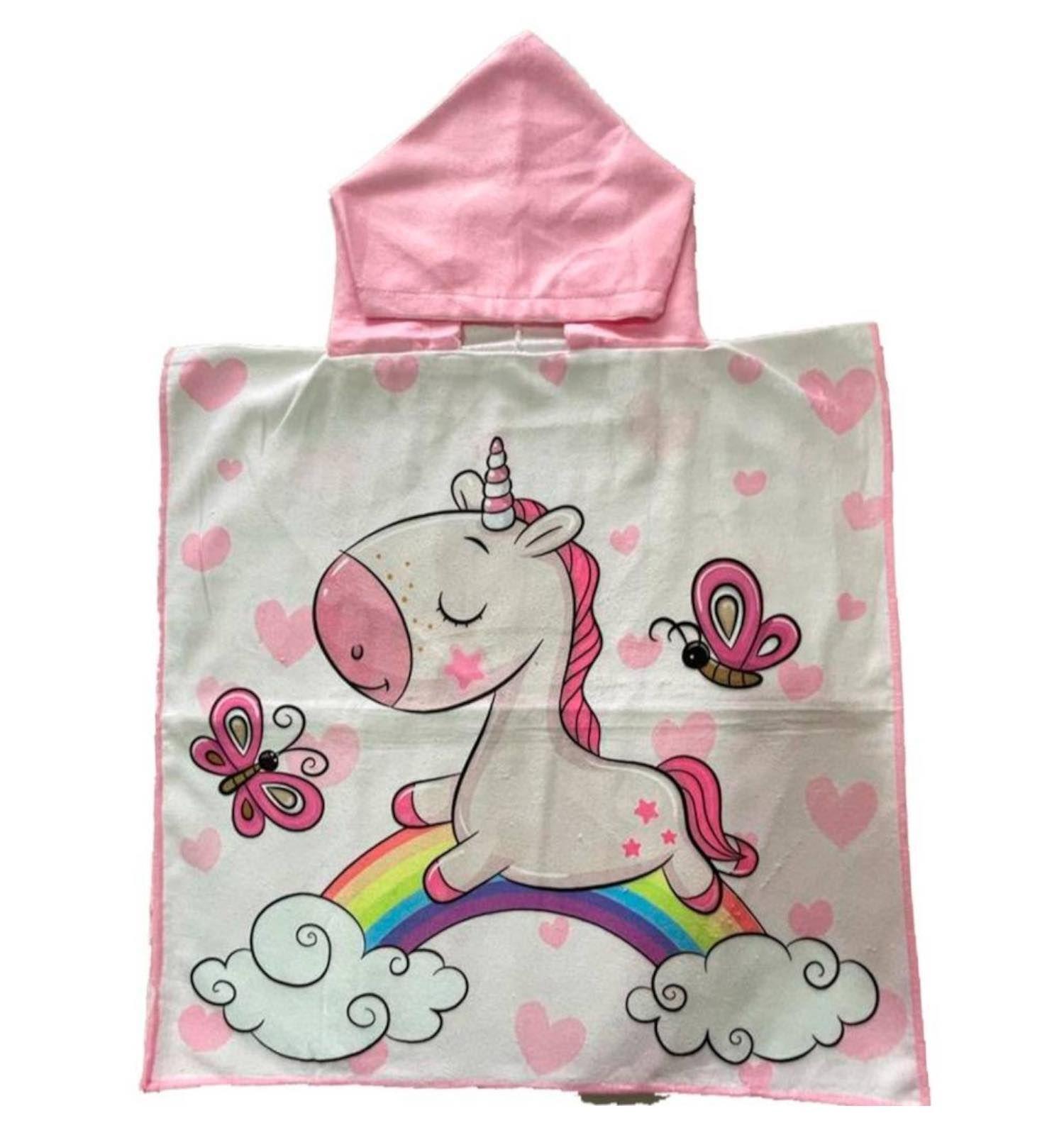 TOALLA CON CAPUCHA INFANTIL DISEÑO UNICORNIO ARCOIRIS	-0