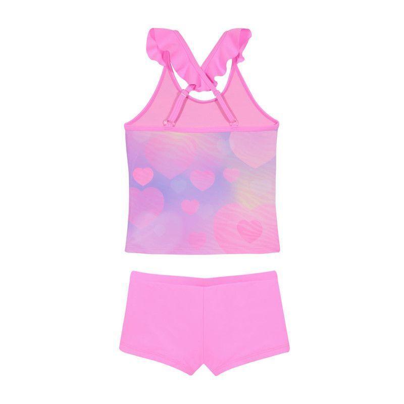 Traje de Baño Tankini UV30+ con Vuelos para Niña Fucsia-2