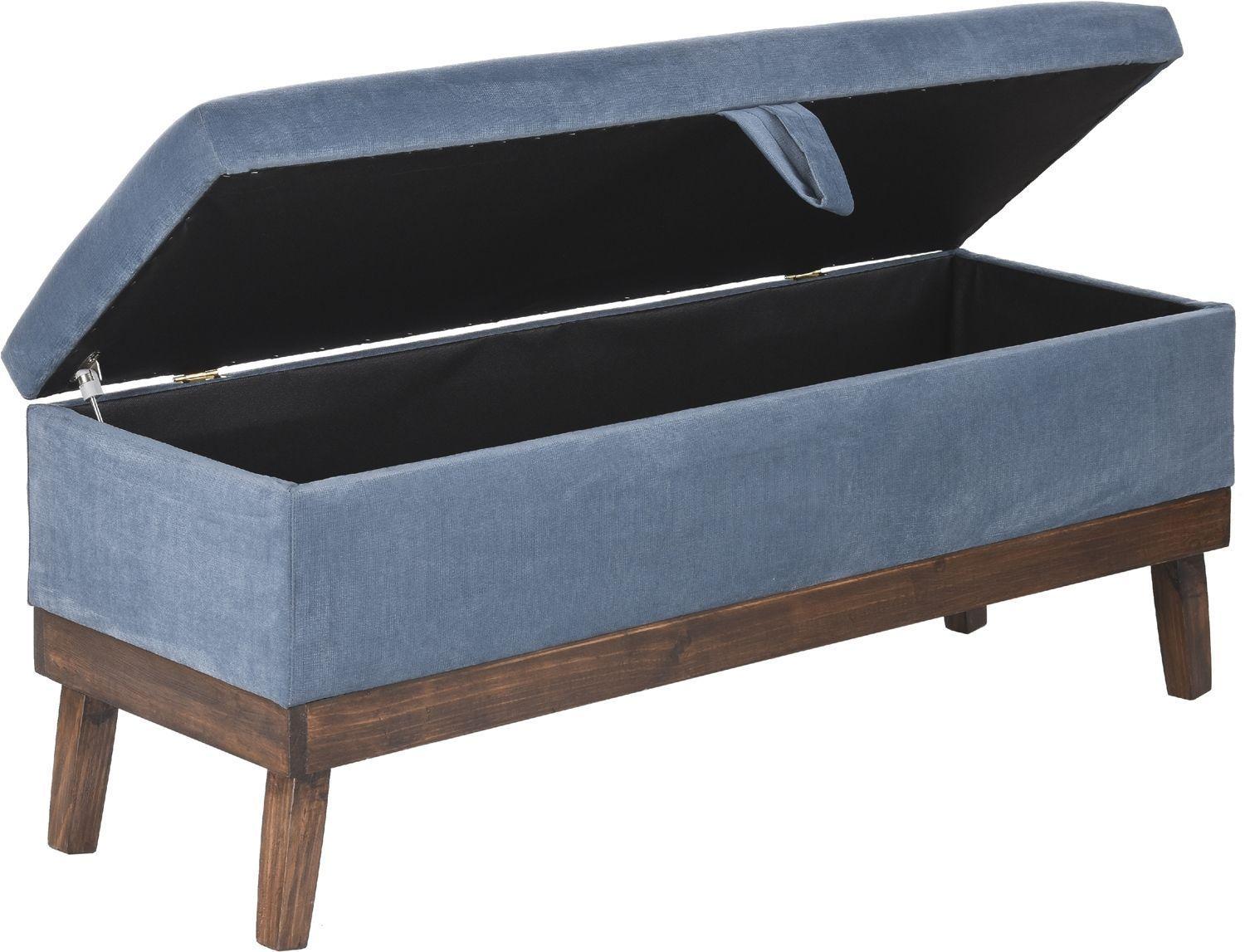 Banqueta con Baúl Incy Azul Petróleo Felpa 120x40x50 cm Máxima Design-2
