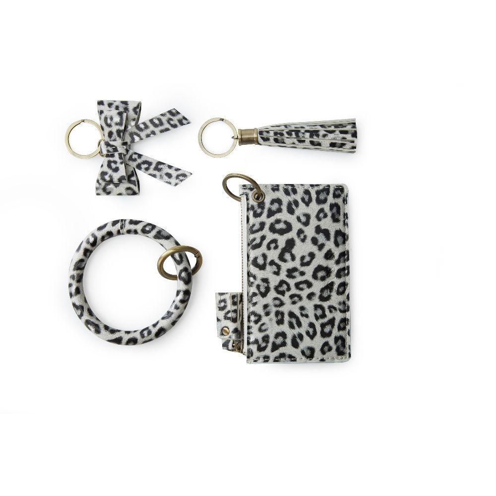 Ecosusi Llavero de pulsera con borla y lazo  - leopardo blanco-5