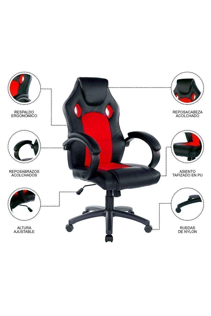Silla Gamer Reclinable Altura Ajustable Rojo-4