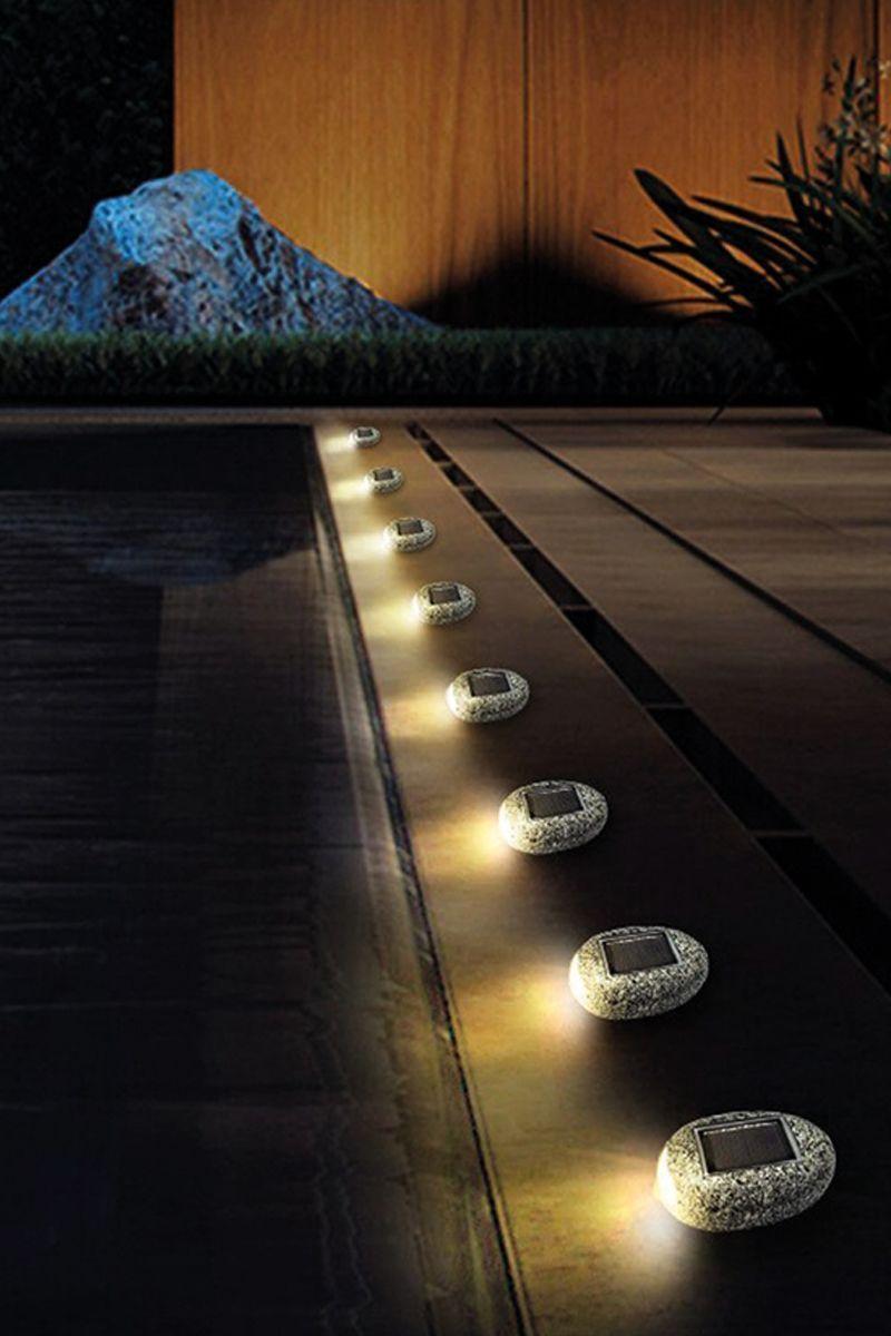 Lámpara LED Solar Forma Piedra Jardín Gris-1