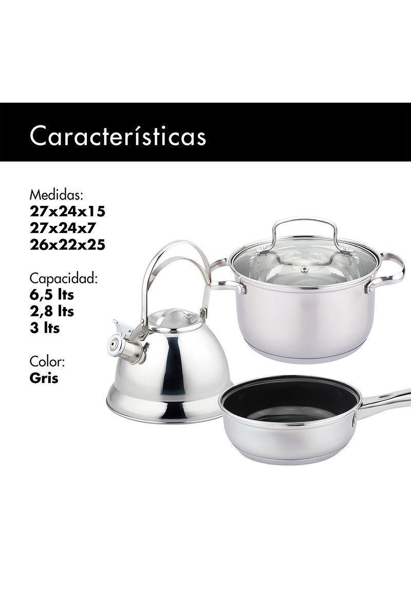 Batería Cocina 5 Piezas Acero Inoxidable Gris-2