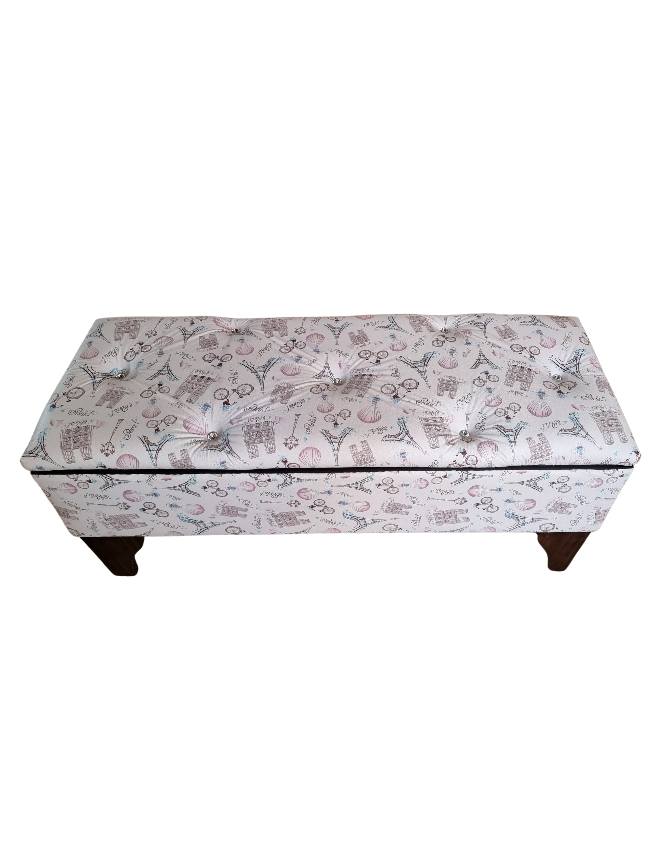 Banqueta  Baúl Botone Paris Pink Eco Cuero Botón Diamante Rimar-3