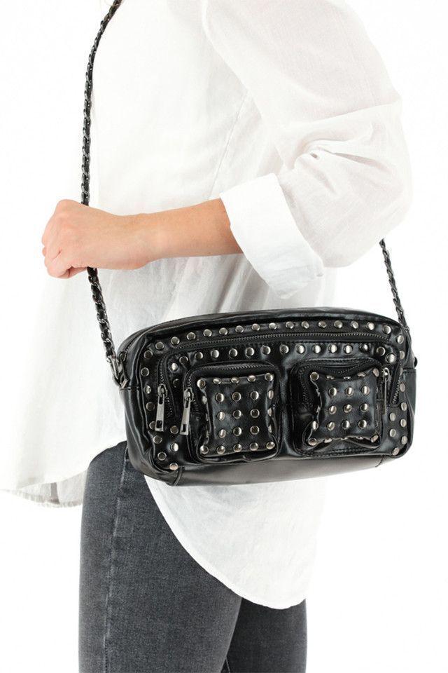 Cartera Cruzada Tachas Negro Humana-3