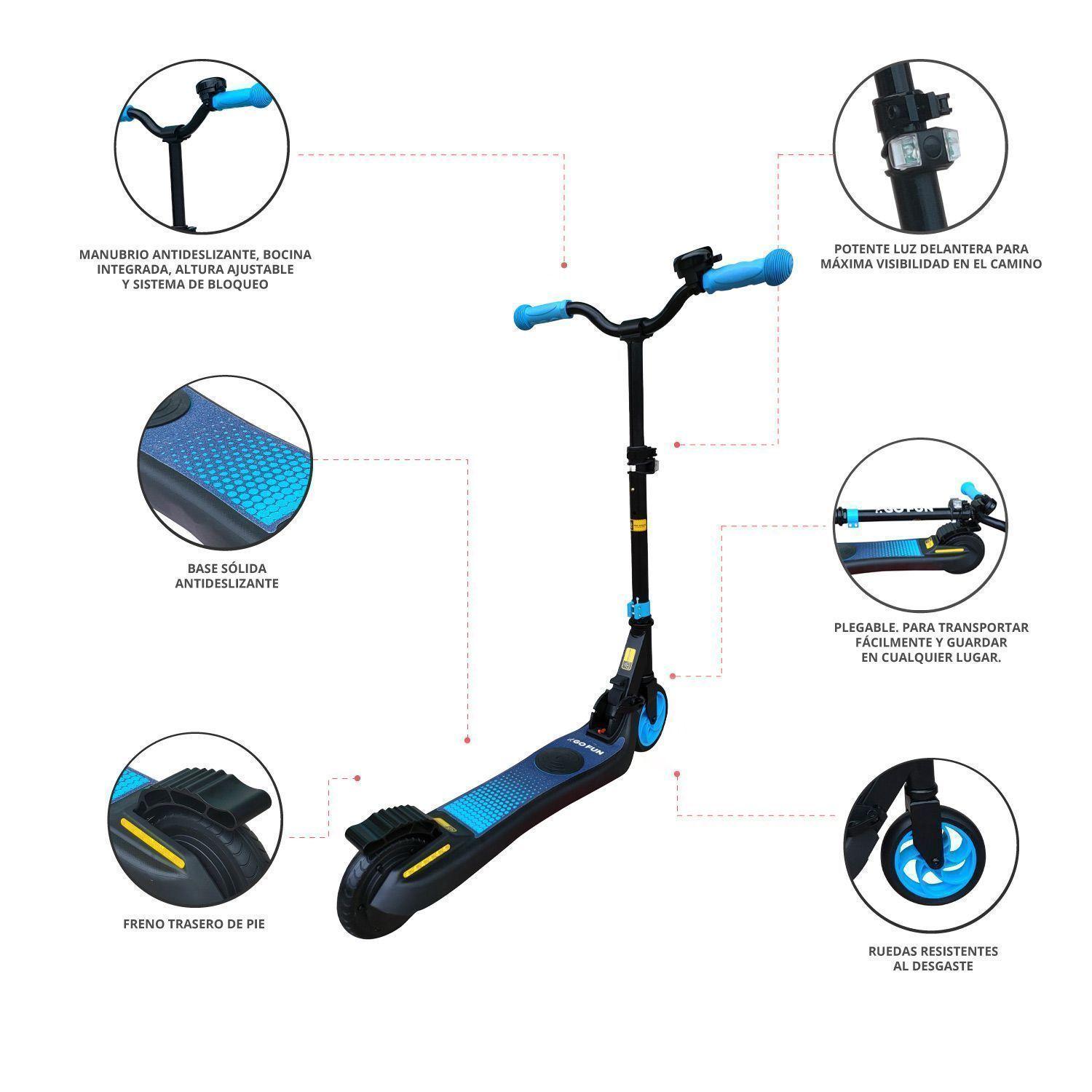 Scooter Eléctrico Plegable con Bocina Azul-3