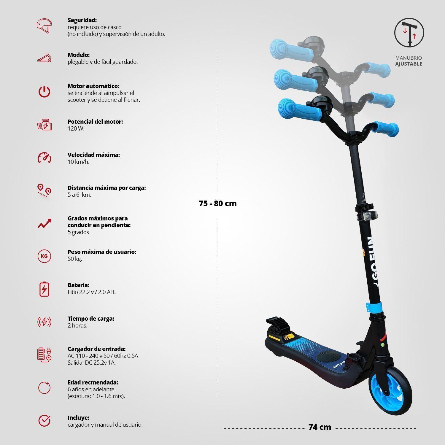 Scooter Eléctrico Plegable con Bocina Azul-2