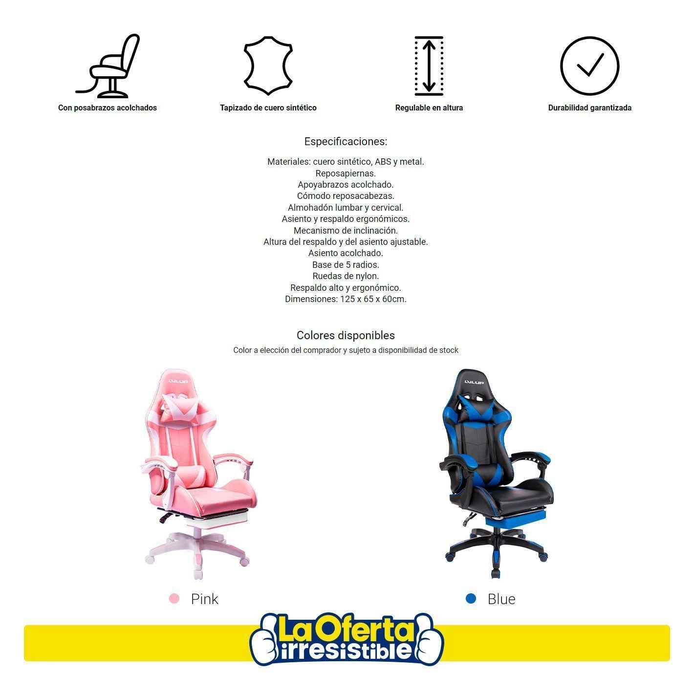 Silla Gamer LVL Reclinable Apoyapiés Retráctil Almohadillas-2