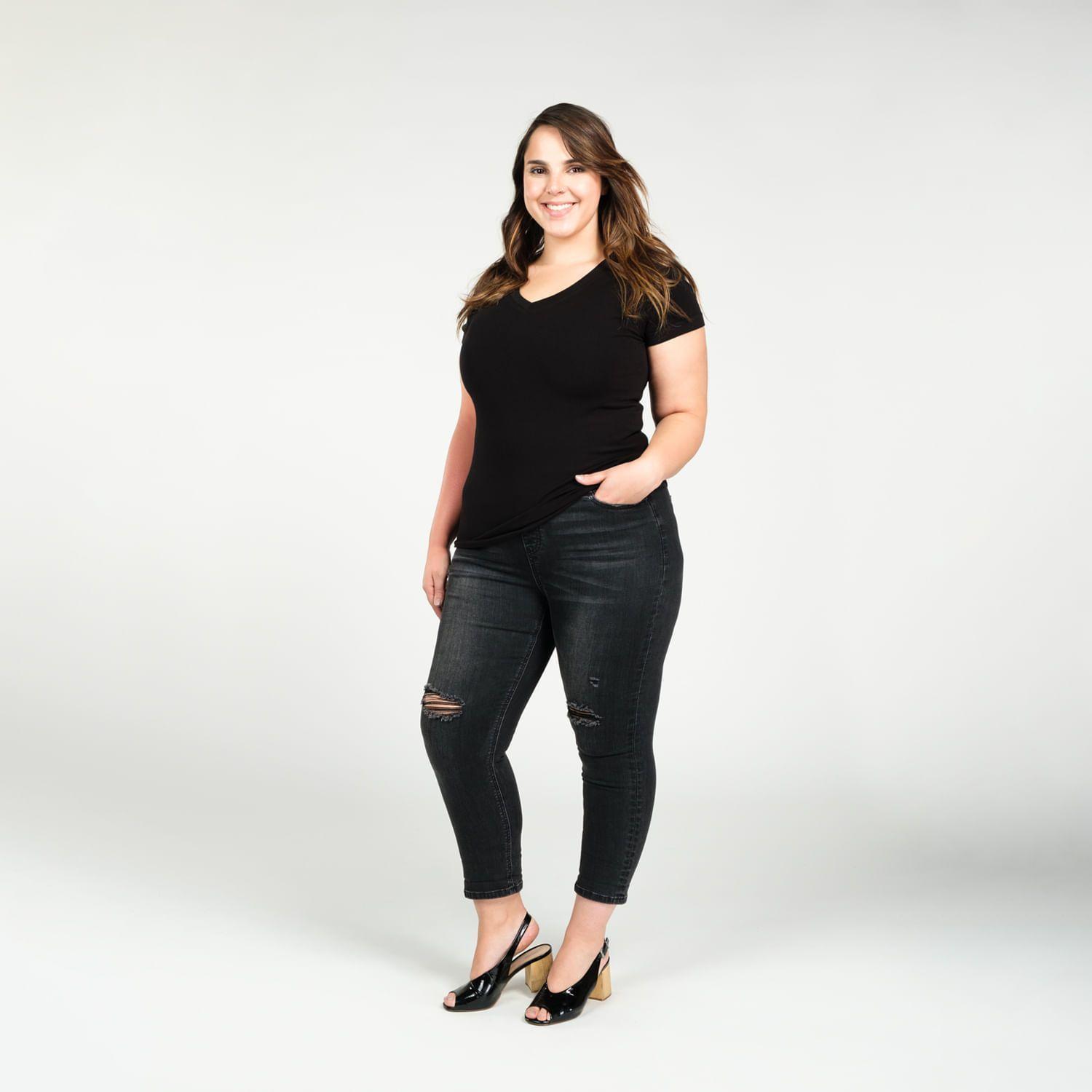 Legging Capri Jeans De Algodón Negro Caffarena-0