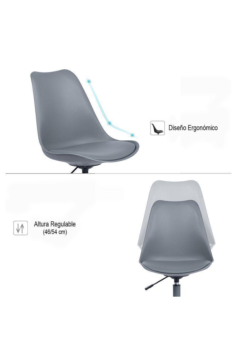 Silla de Escritorio PP Estilo Nórdico Giratoria con Cojín Gris-4