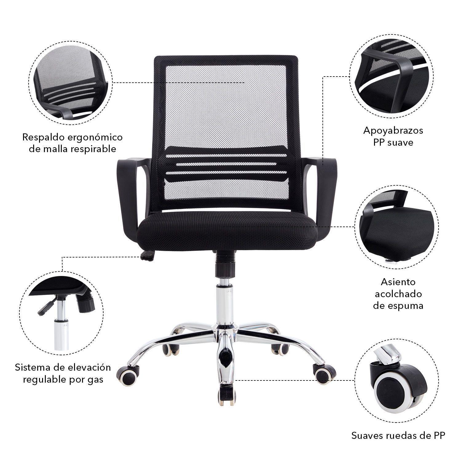Silla de Oficina de Malla Reposabrazos Negro-4