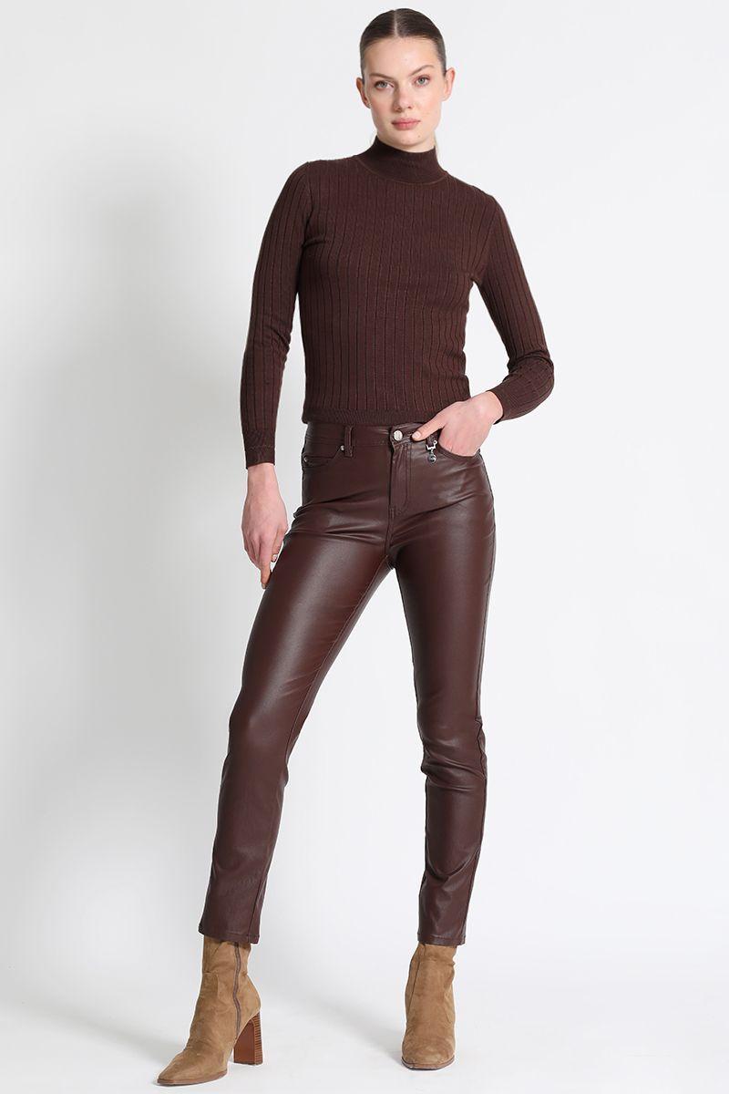Jeans Slim Tiro Medio Cafe Liola-0