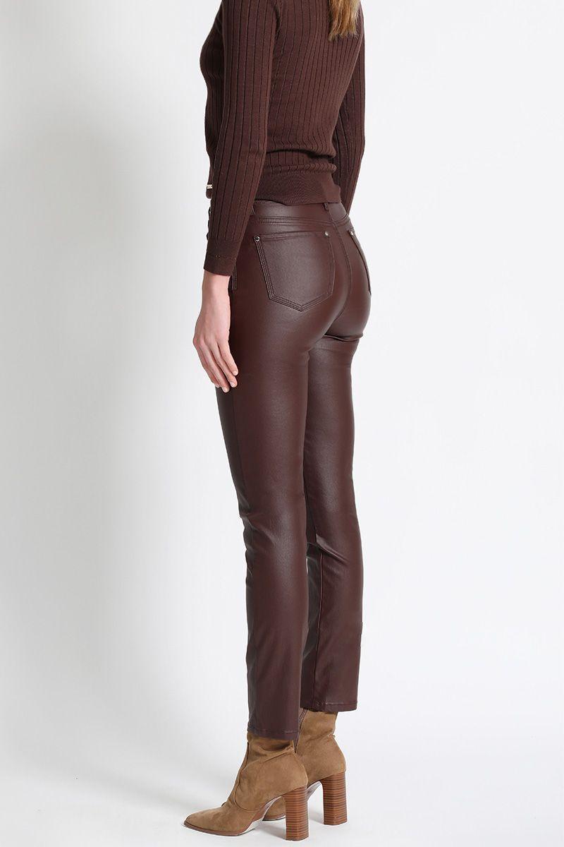Jeans Slim Tiro Medio Cafe Liola-3