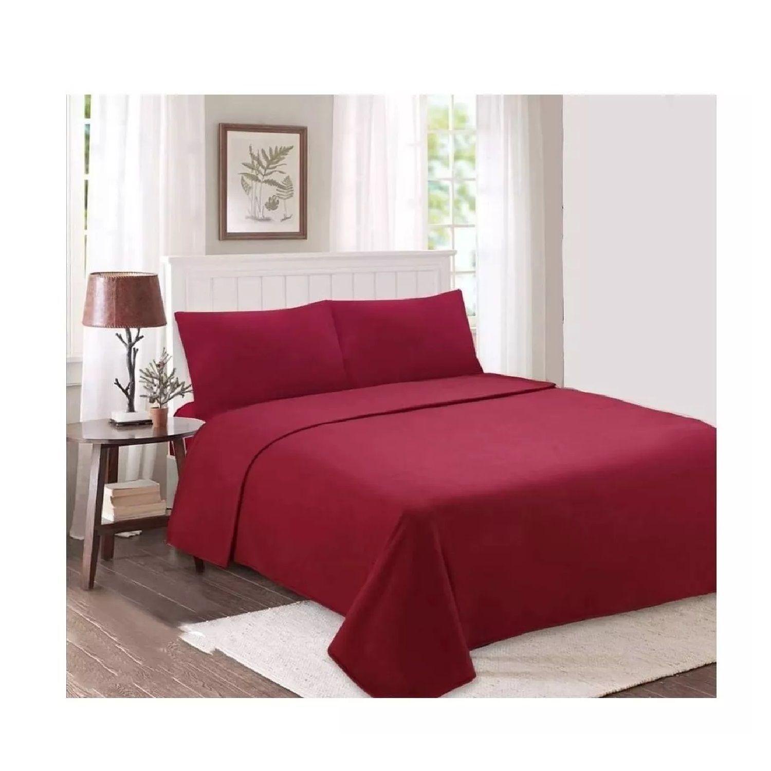 Sábanas De Polar 1,5 Plazas Sabana Polar Invierno Set 3 Pzas Burdeo-2