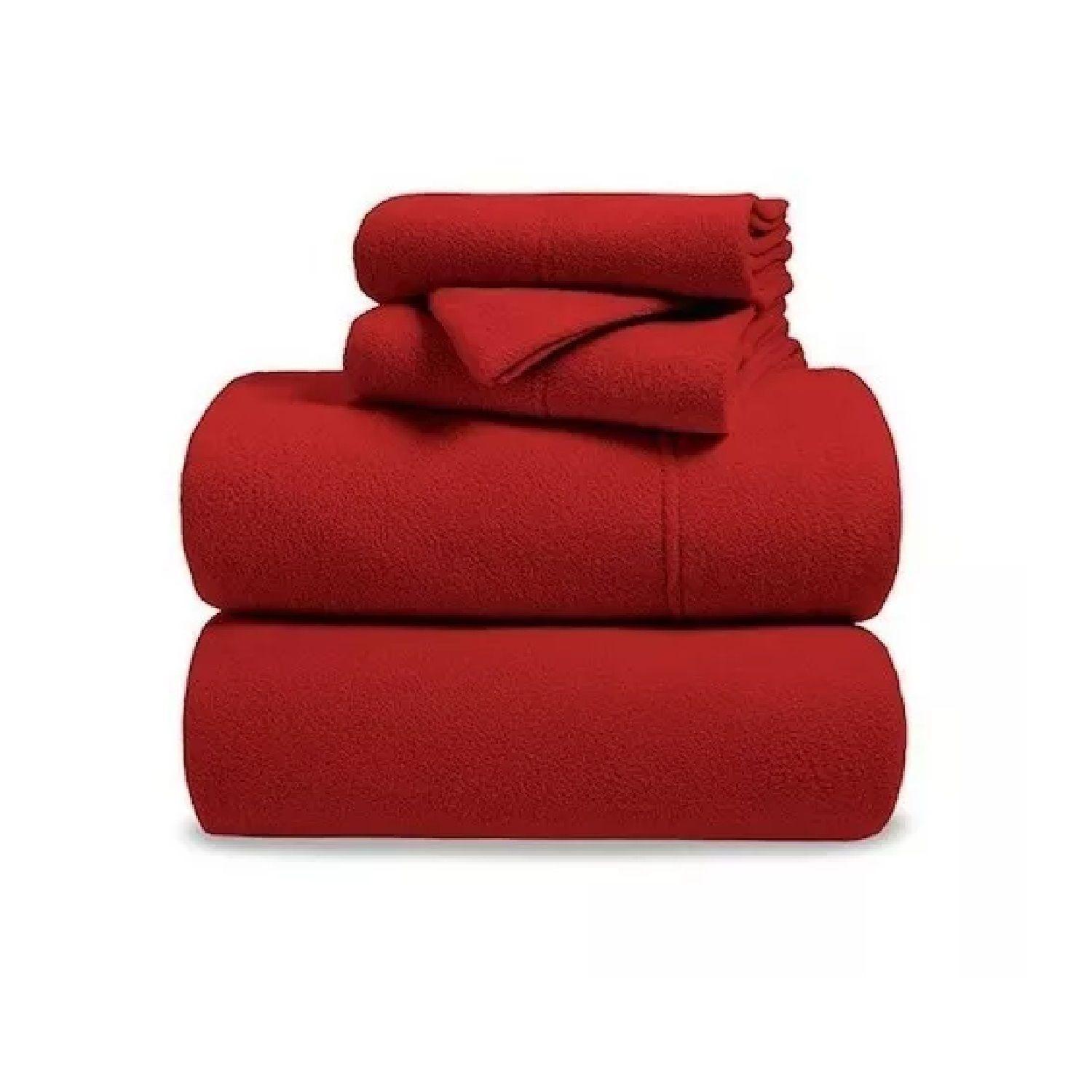 Sábanas De Polar 1,5 Plazas Sabana Polar Invierno Set 3 Pzas Burdeo-3