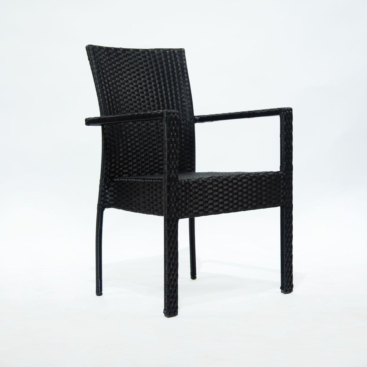 Sitial de rattan plástico negro con apoya brazos-0