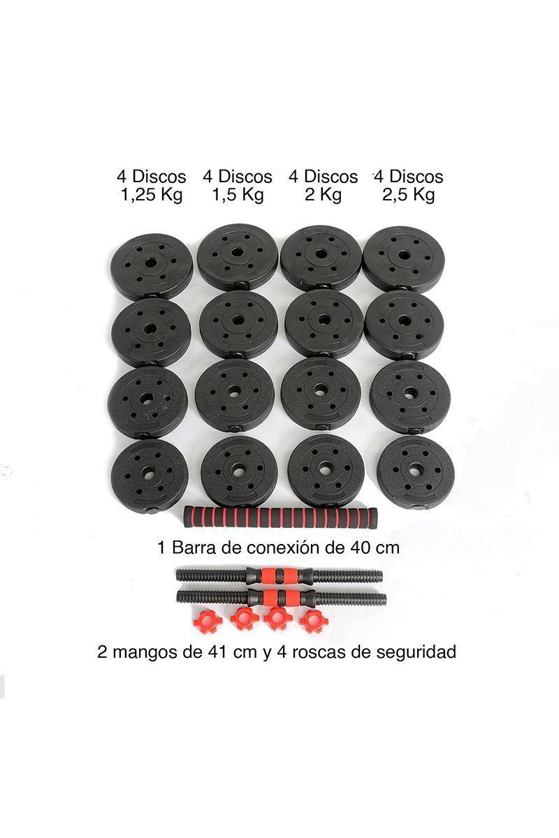 Set de Mancuernas y Barra 30 Kg 2 en 1 Negro-2